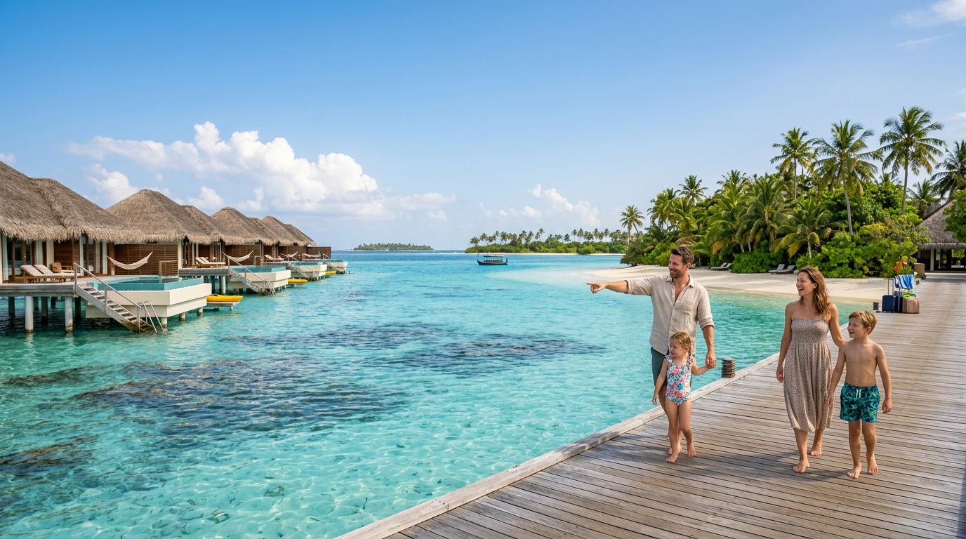 Tropical getaway with overwater bungalows and turquoise water